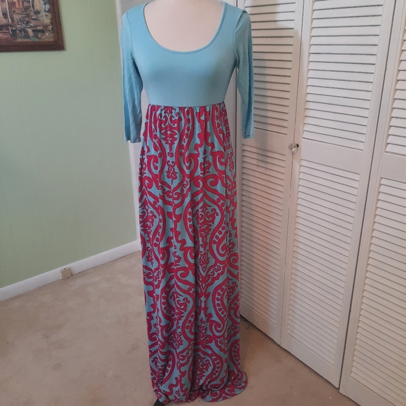 Pink blush stretchy maxi dress sz medium (bin 2) - Picture 2 of 6